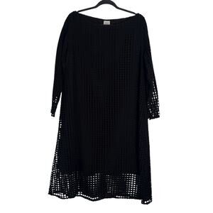 Megan Huntz Atlanta Black Windowpane 3/4 Sleeve Midi‎ Dress Medium M Sheer USA